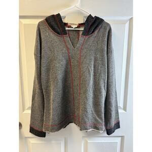 Hem And Thread Womens Boho Pullover Red Black Hooded Sweater Size L